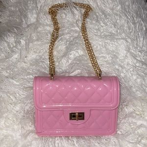 Bubblegum pink rubber bag with gold hardware 💕